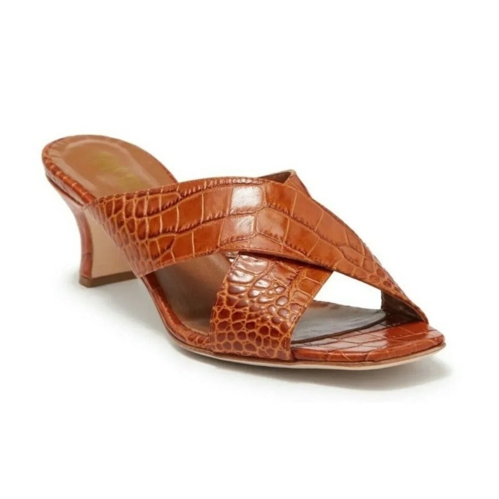 Paris Texas Cognac Croc Embossed Leather Kitten Heels EU 35.5 US 5.5